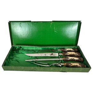 Anton Wingen Jr. 4-Piece Carved Antler Knifes Set Vintage Germany Original Box